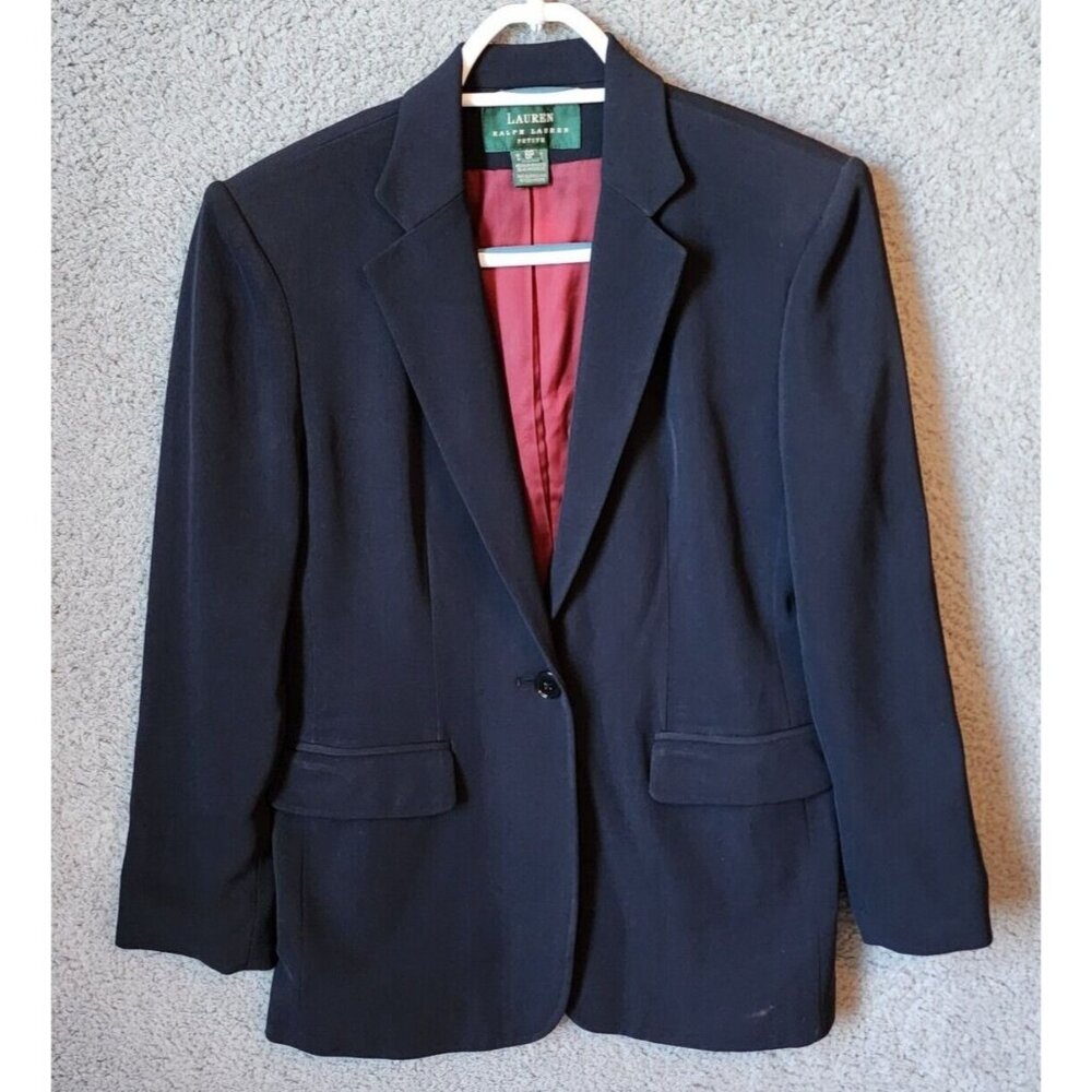 Lauren Ralph Lauren Women's 1-Button Blazer Jacket Triacetate Black Size 6P